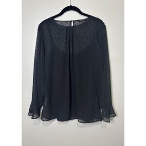 Banana Republic Black Swiss Dot Blouse Shear With Camisole Long Sleeves Size M